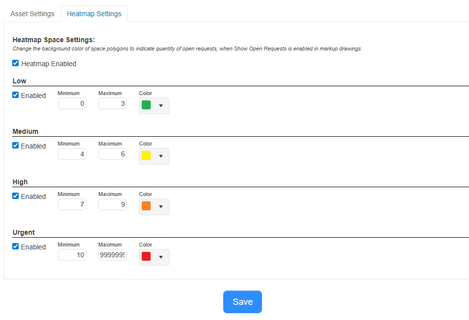 Heatmap Space Settings page.