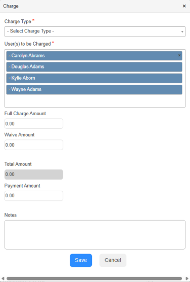 Bulk assign Charges pop-up.