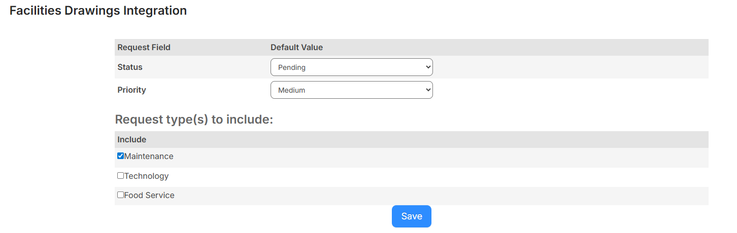 Facilties Drawings interation page.