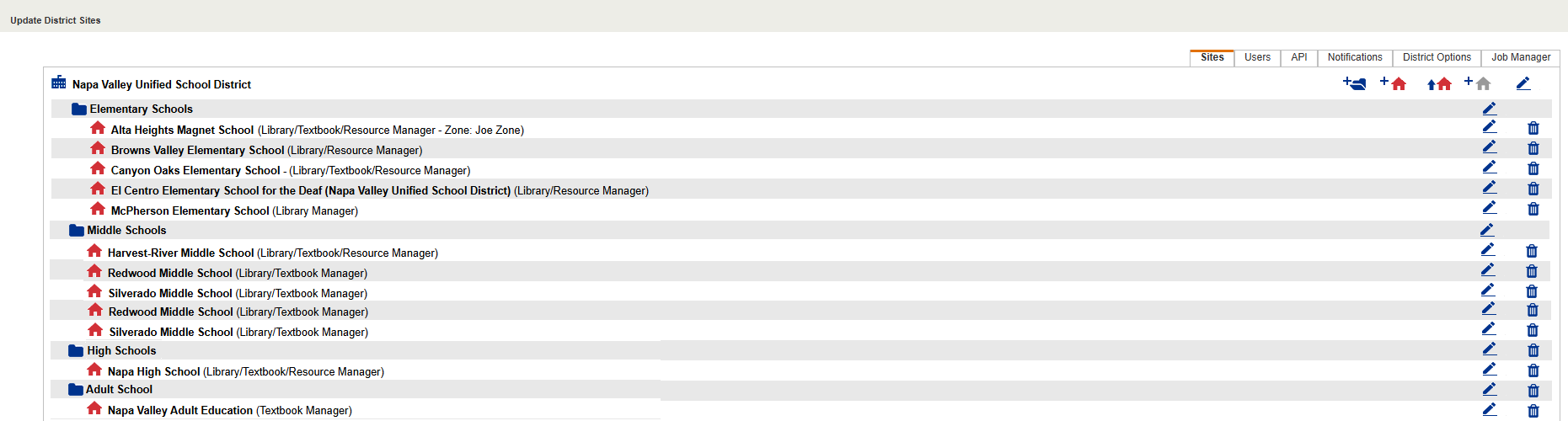 Update District Sites page in Destiny Back Office.