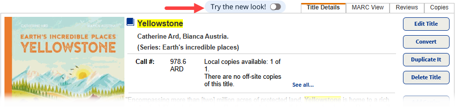 Title Details "Try the new look!" toggle.