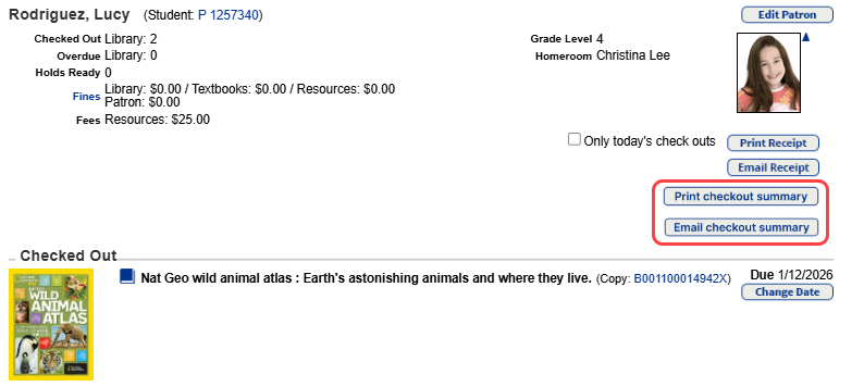 Check Out page with checkout summary buttons highlighted.