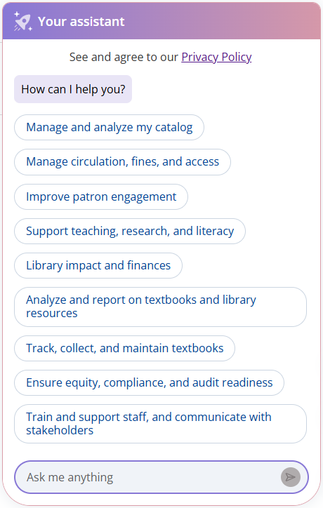 Library AI Assistant with pre-built prompts.