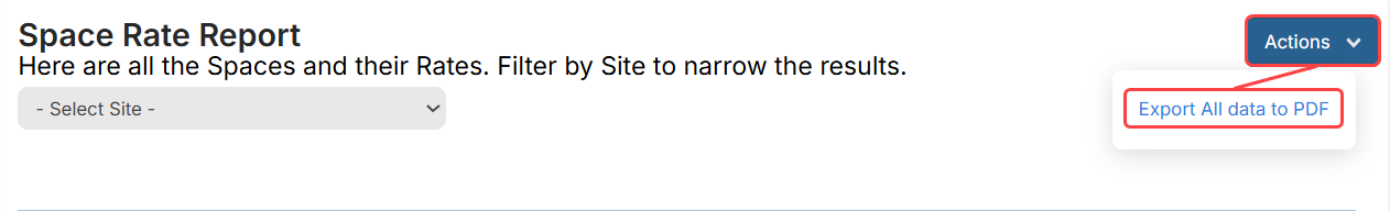 Sp[ace report showing PDF as an export option.
