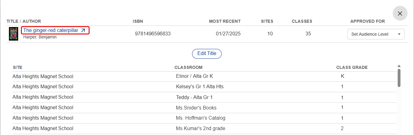 Title details page with link to title highlighted.