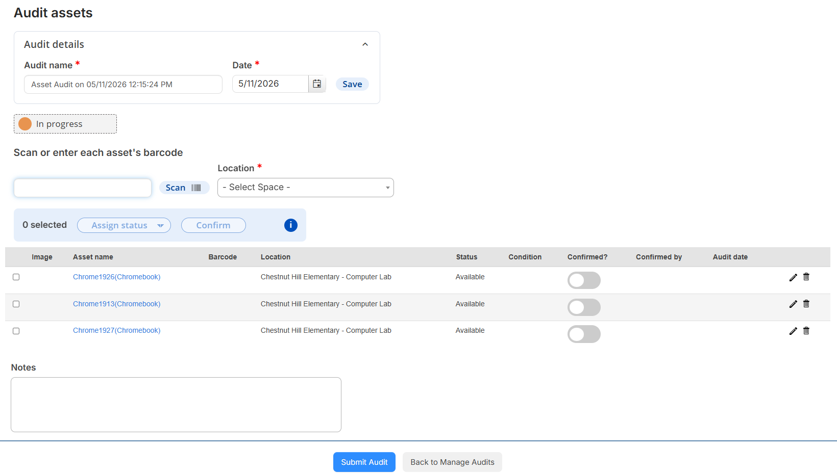 Audit assets page.