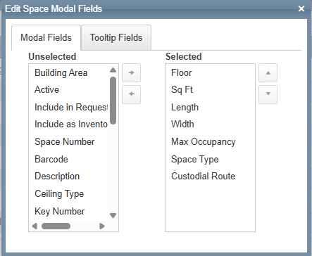 Edit Space modal Fields- Modal fields tab.