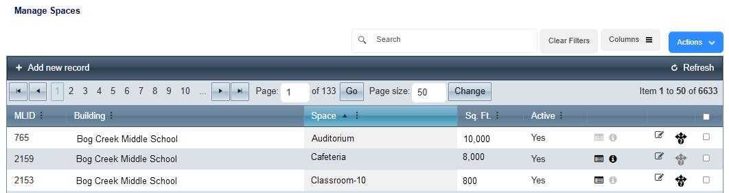 Manage Spaces page