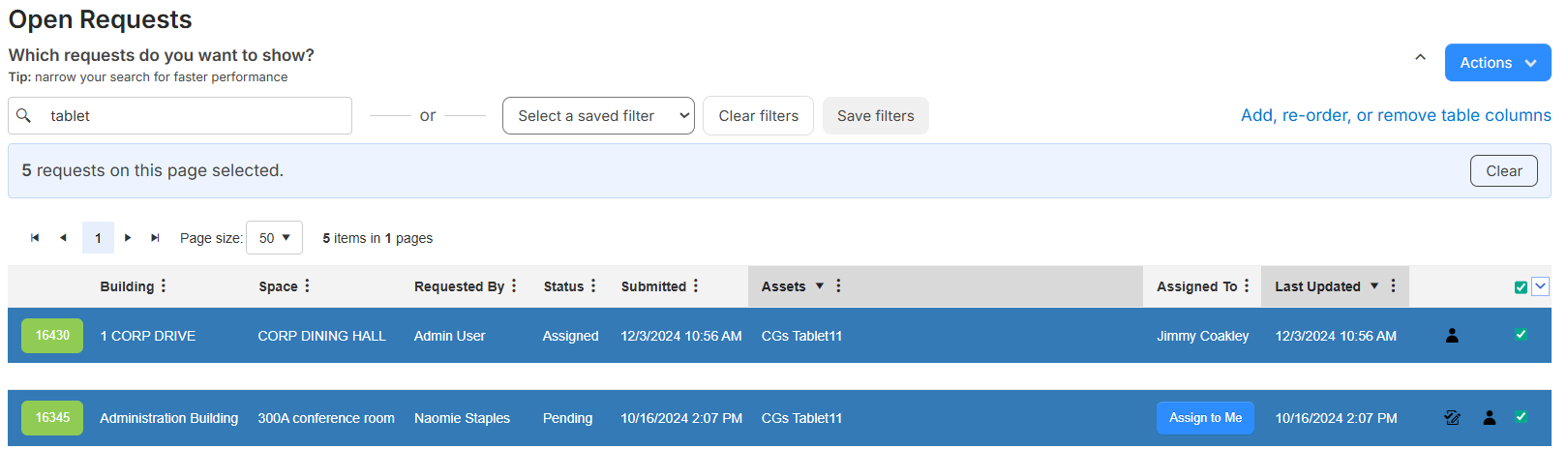 Select all on this page option used on a list page.