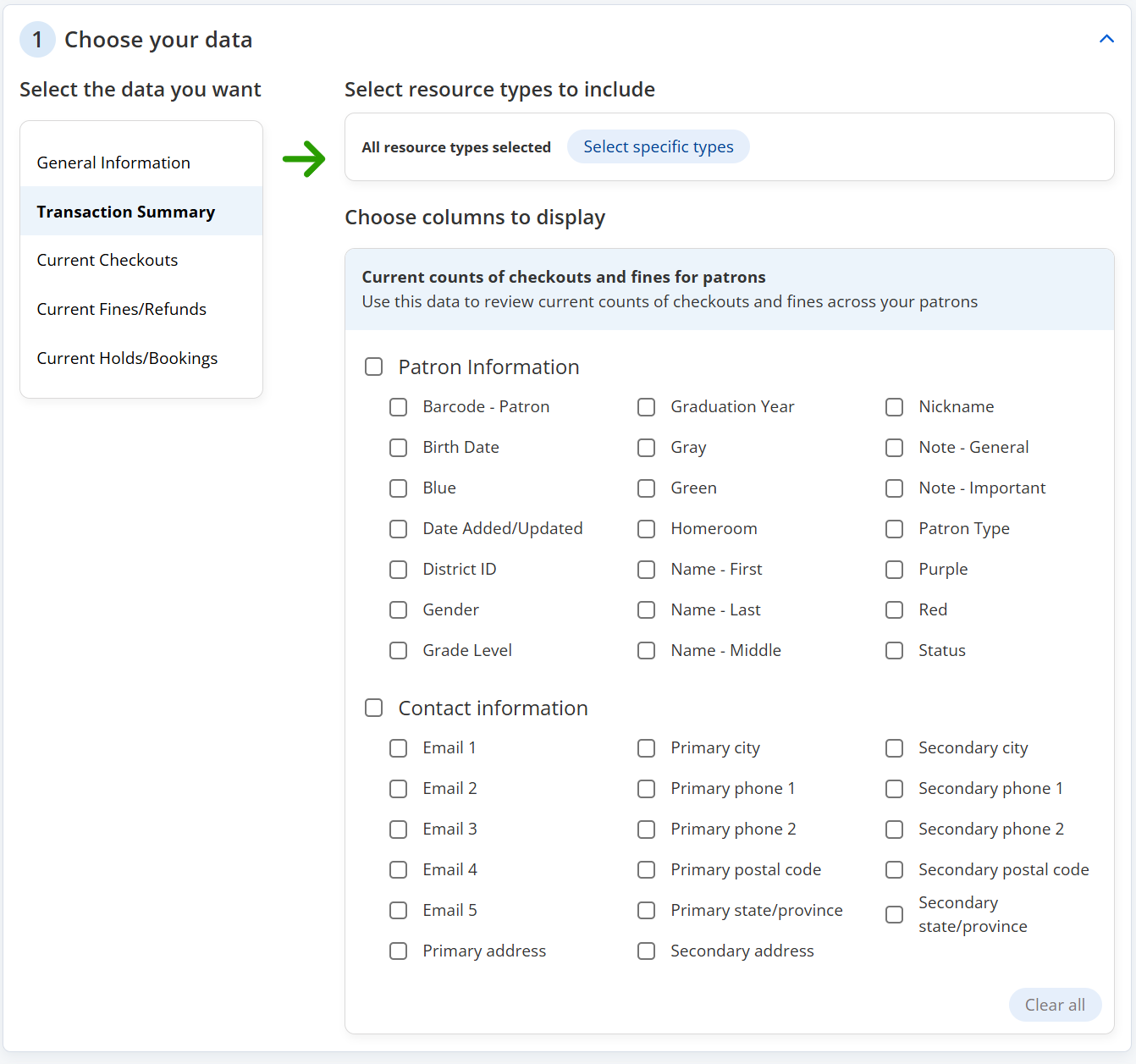 Report Builder 2.0 Patron Transaction Summary report.