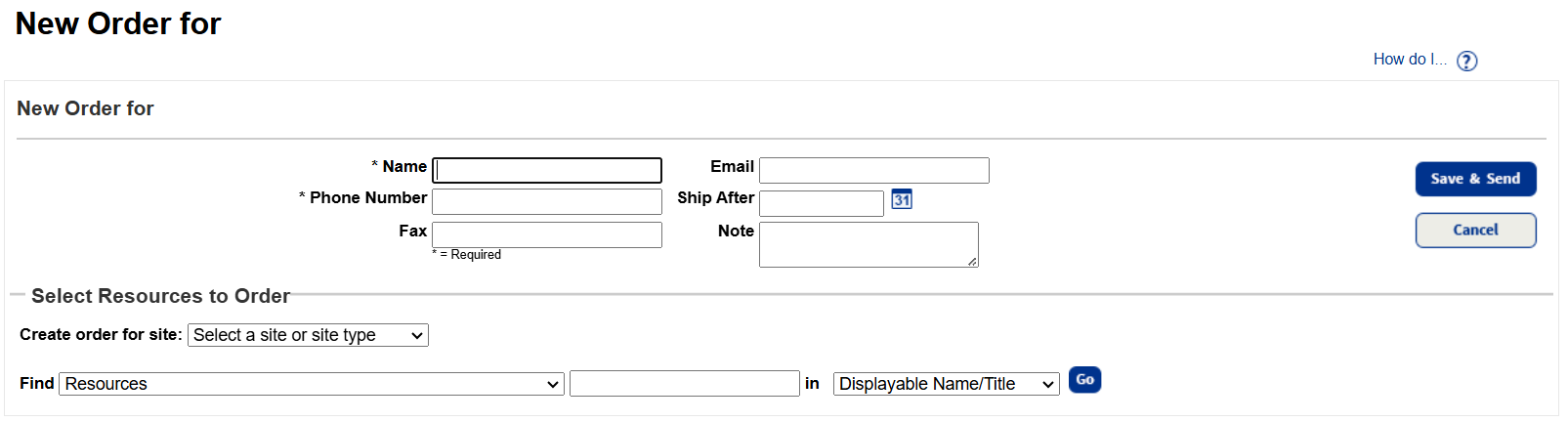 District warehouse order page.