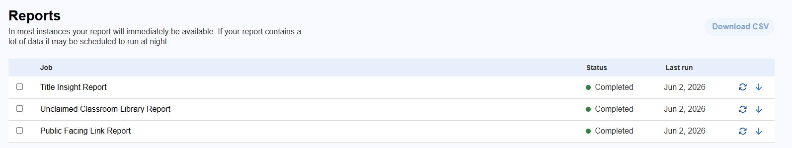 Reports page.