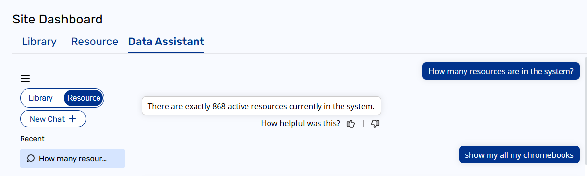 Destiny AI: Data Assistant Resource tab.