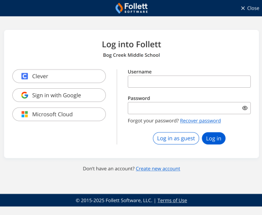 Screen shot of the login page.