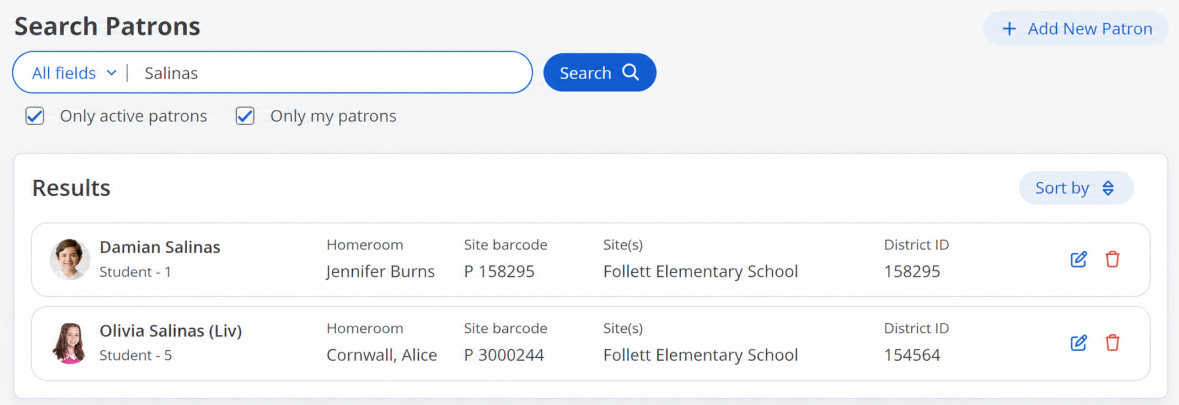 Search Patrons page.