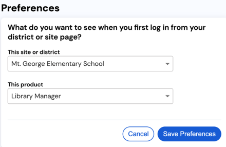Profile preferences with default site and product selected.