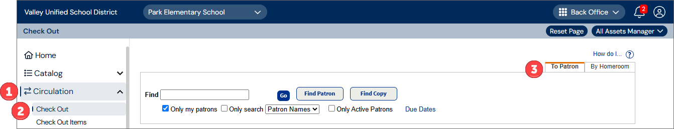 Check out page with numbered callouts for each step.
