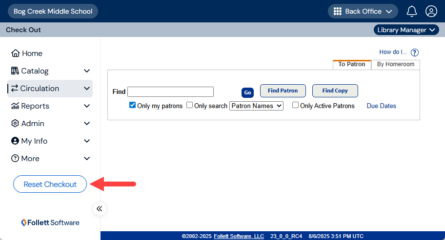 Check Out page with Reset Checkout button highlighted.