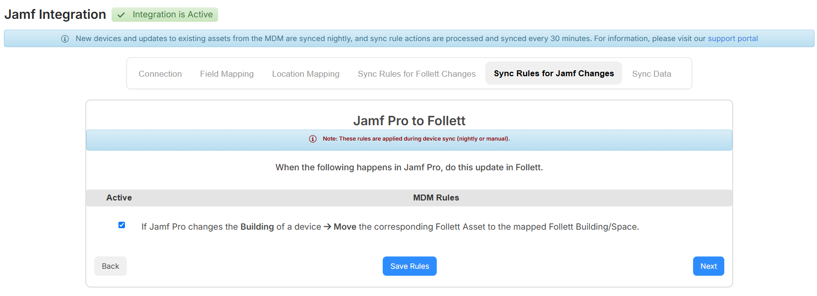 Sync Rule for Jamf Changes tab for a Jamf Pro integration.