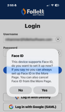 iOS device message asking to use Face ID to log in to the Ops app.