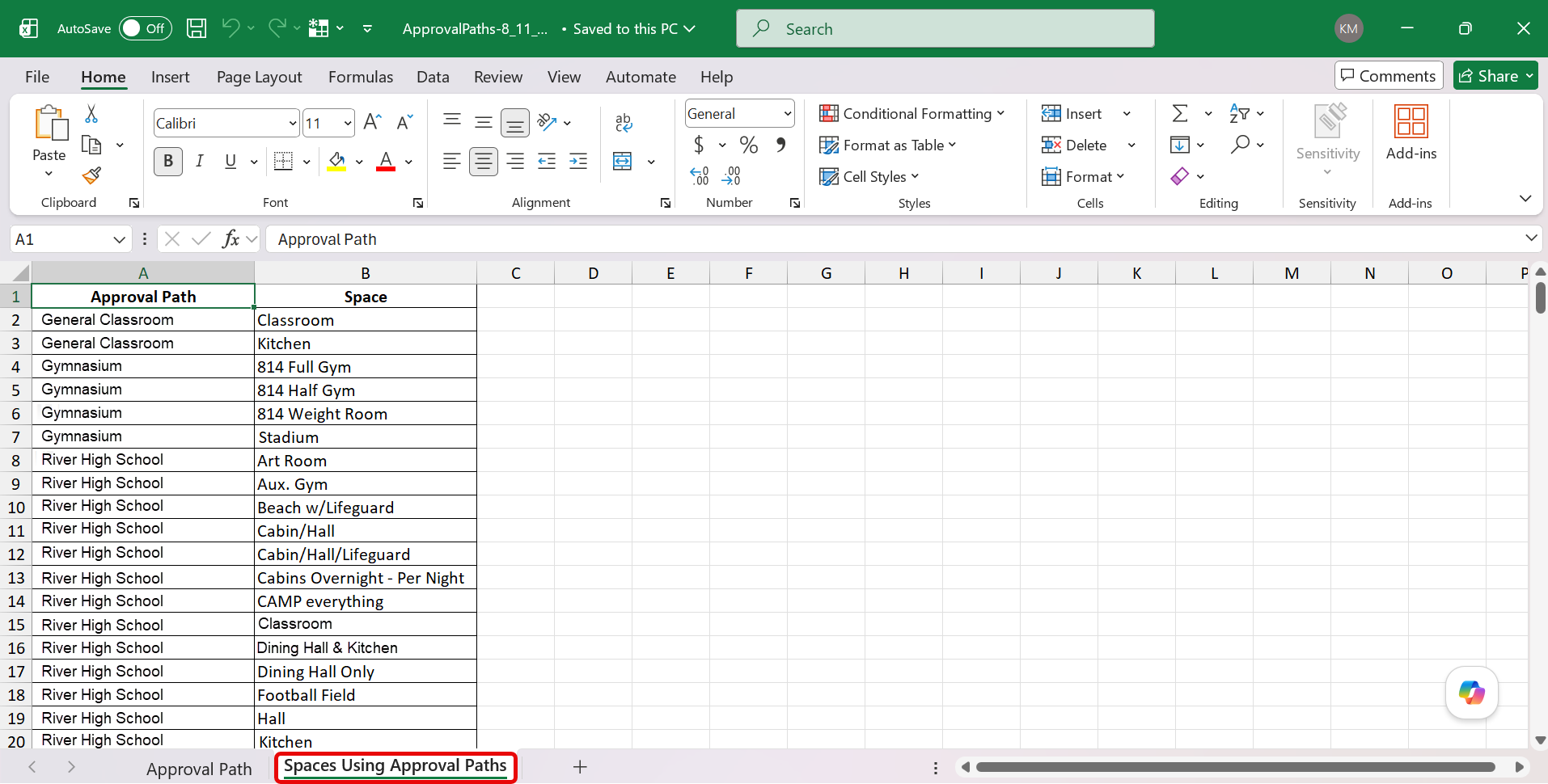 Approval Path Excel export sample
