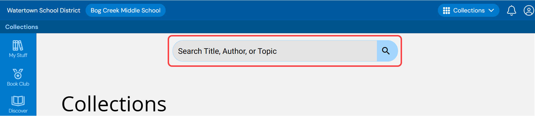 Collections homepage with Search bar highlighted.
