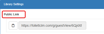 Library Settings page with Public Link highlighted.