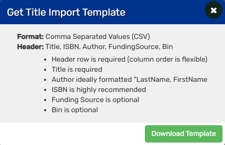 Get Title Import Template.