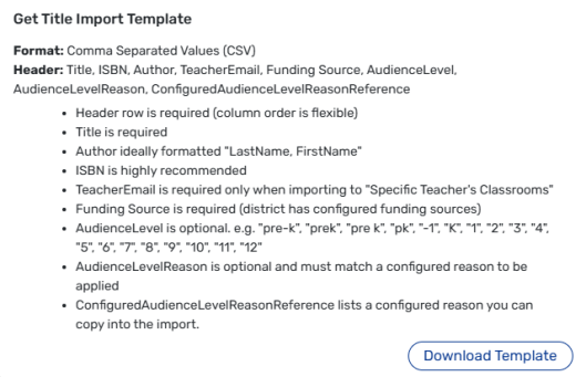 Get Title Import Template.