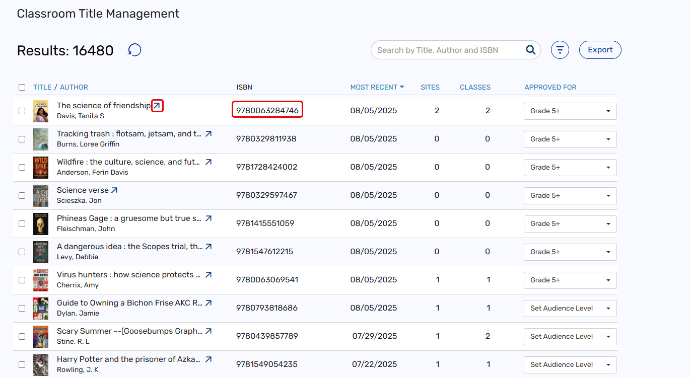Title Management page with Titlewave link and ISBN highlighted.