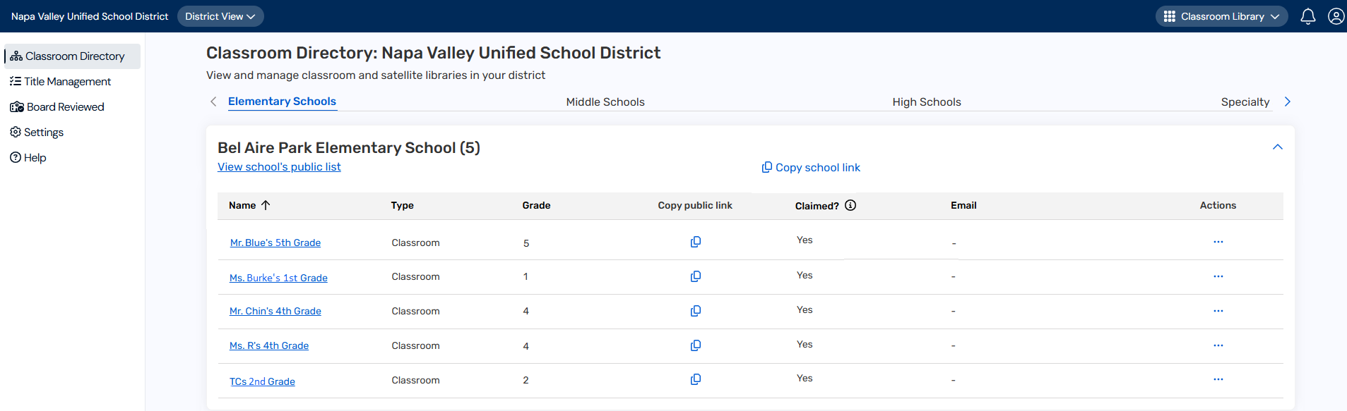Classroom Directory page.