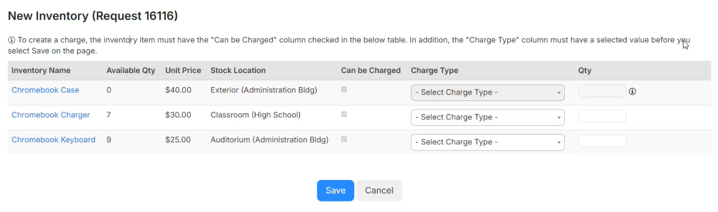 Inventory Request details page.
