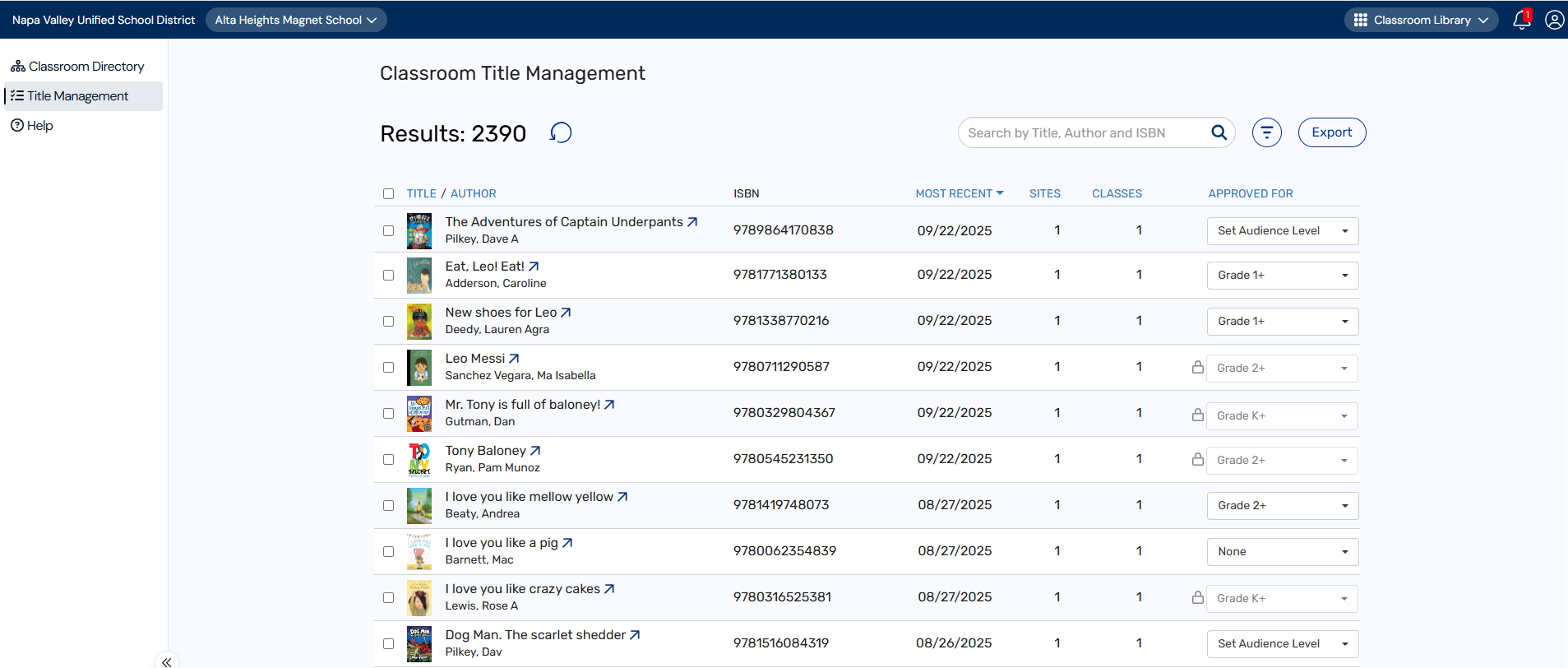 Title Management page for site administrators.