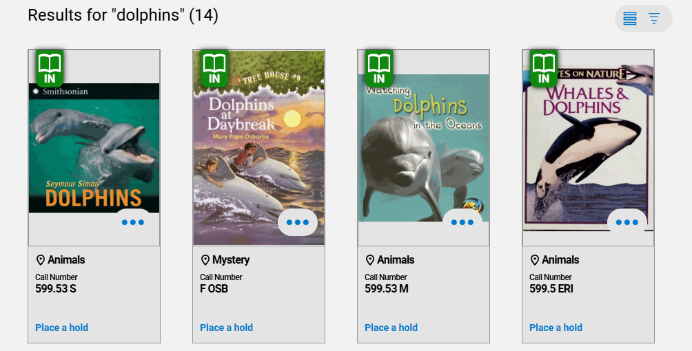 Search results in card view.