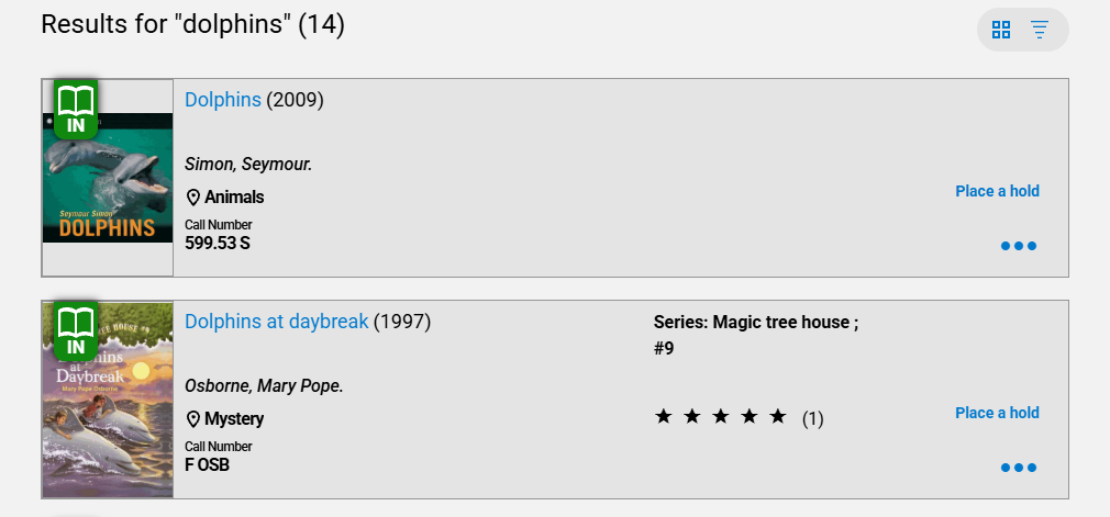 Search results in list view.
